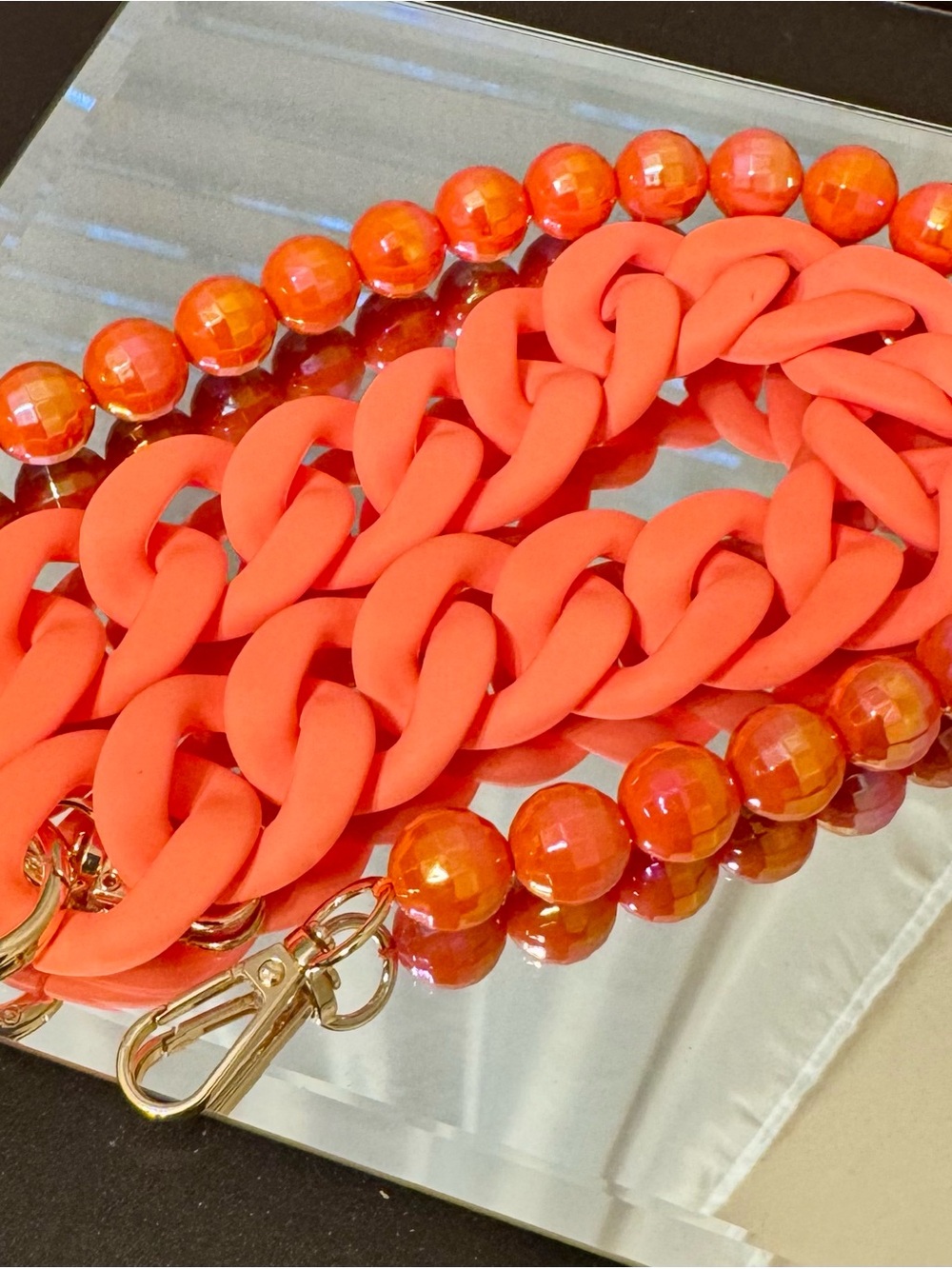 New Orange Acrylic & Disco Pearls Bag Chain Duo